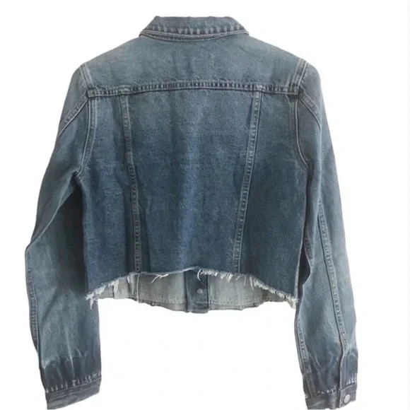 GRLFRND CARA Denim Jacket Raw Hem Distressed Wash - Picture 5 of 7